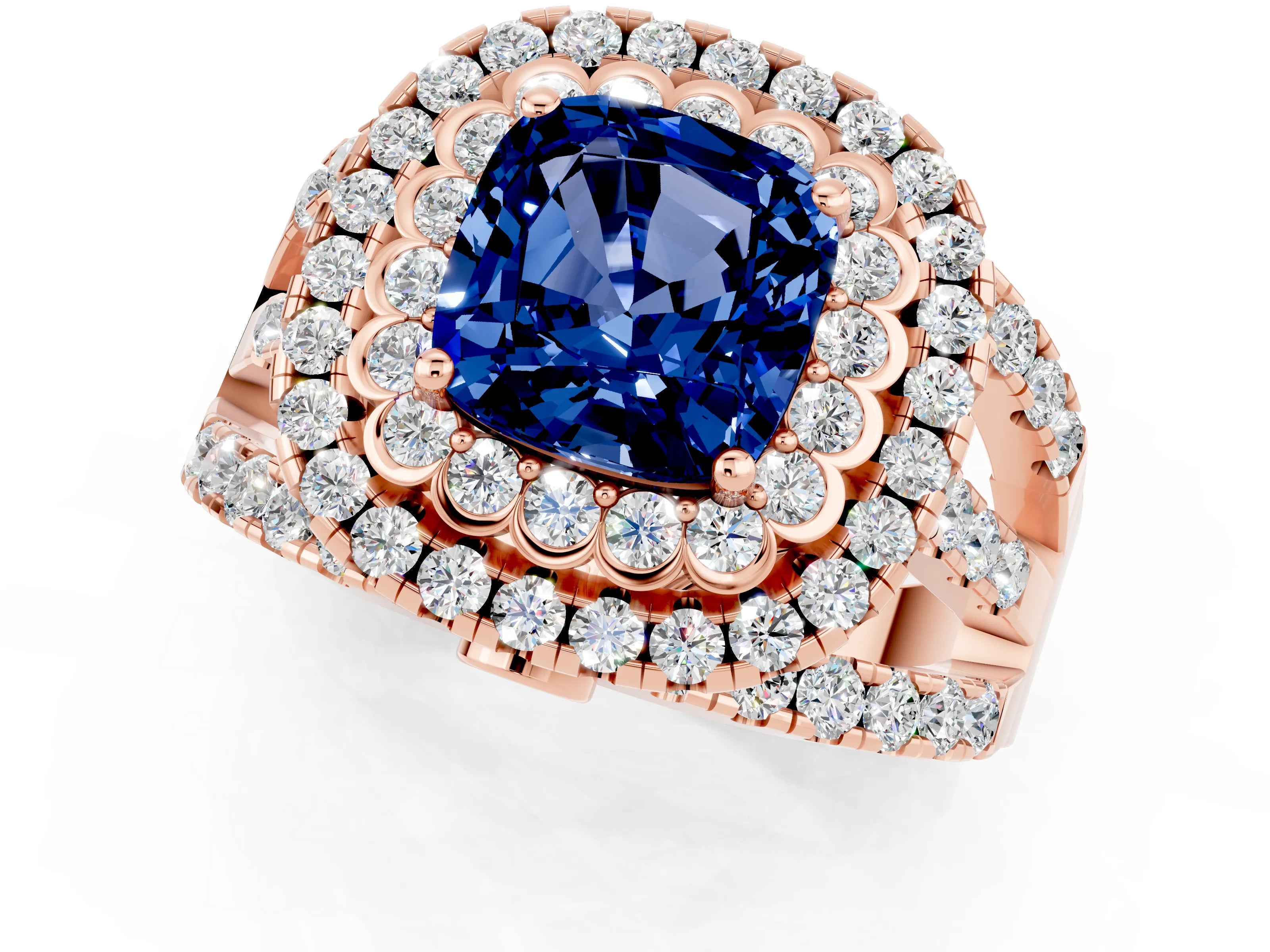 Rose gold Double Halo Cushion Cut Diamond Split Shank Pave Set Ring_1