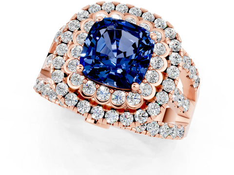 Rose gold Double Halo Cushion Cut Diamond Split Shank Pave Set Ring_1