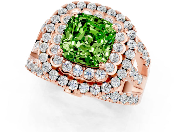 Rose gold Double Halo Cushion Cut Diamond Split Shank Pave Set Ring