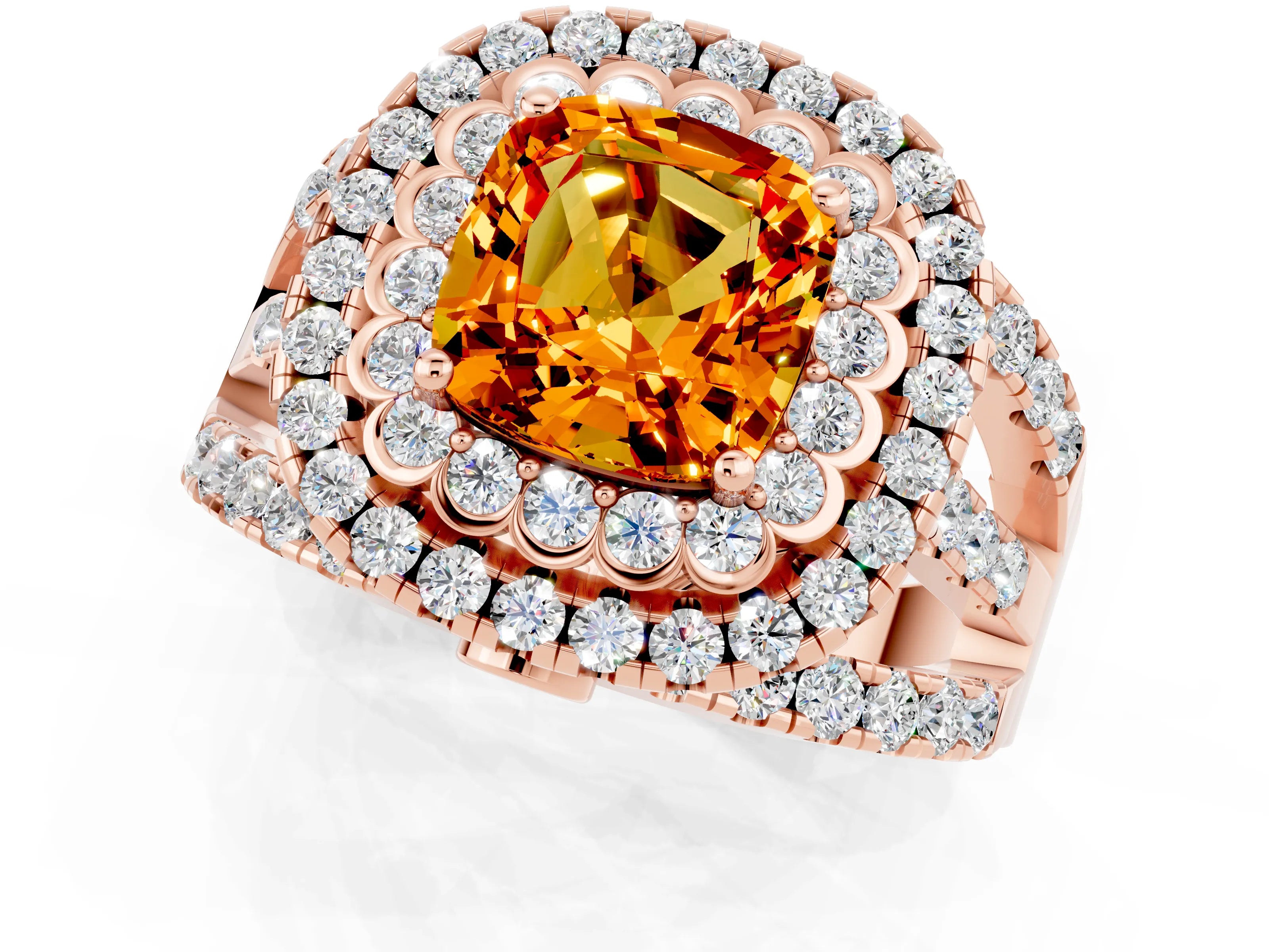 Rose gold Double Halo Cushion Cut Diamond Split Shank Pave Set Ring_1