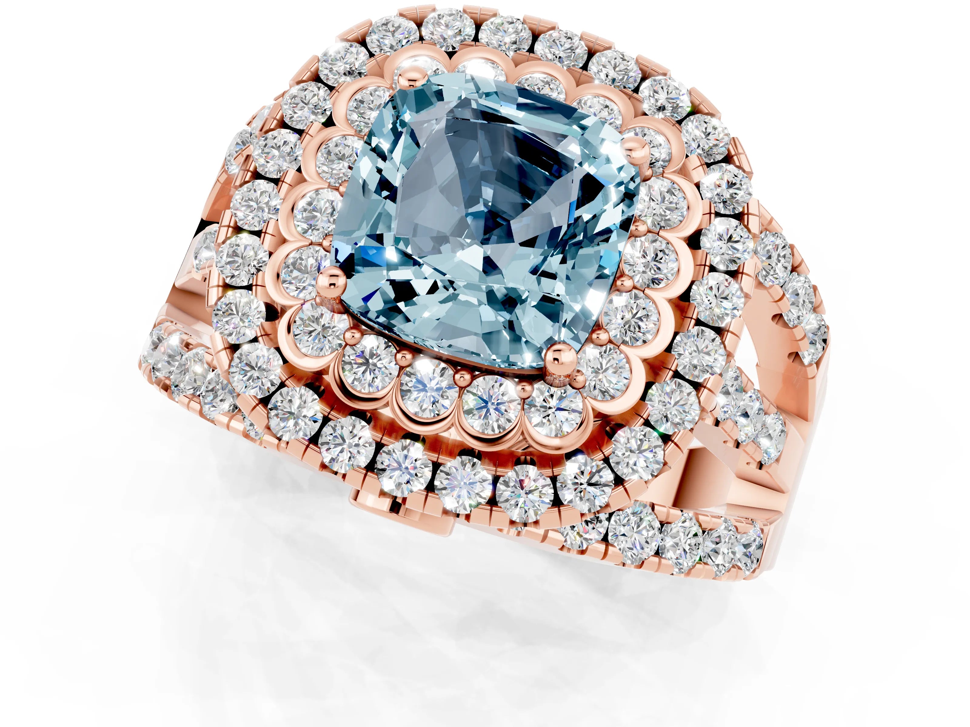 Rose gold Double Halo Cushion Cut Diamond Split Shank Pave Set Ring_1