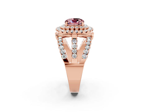 Rose gold Double Halo Cushion Cut Diamond Split Shank Pave Set Ring_2