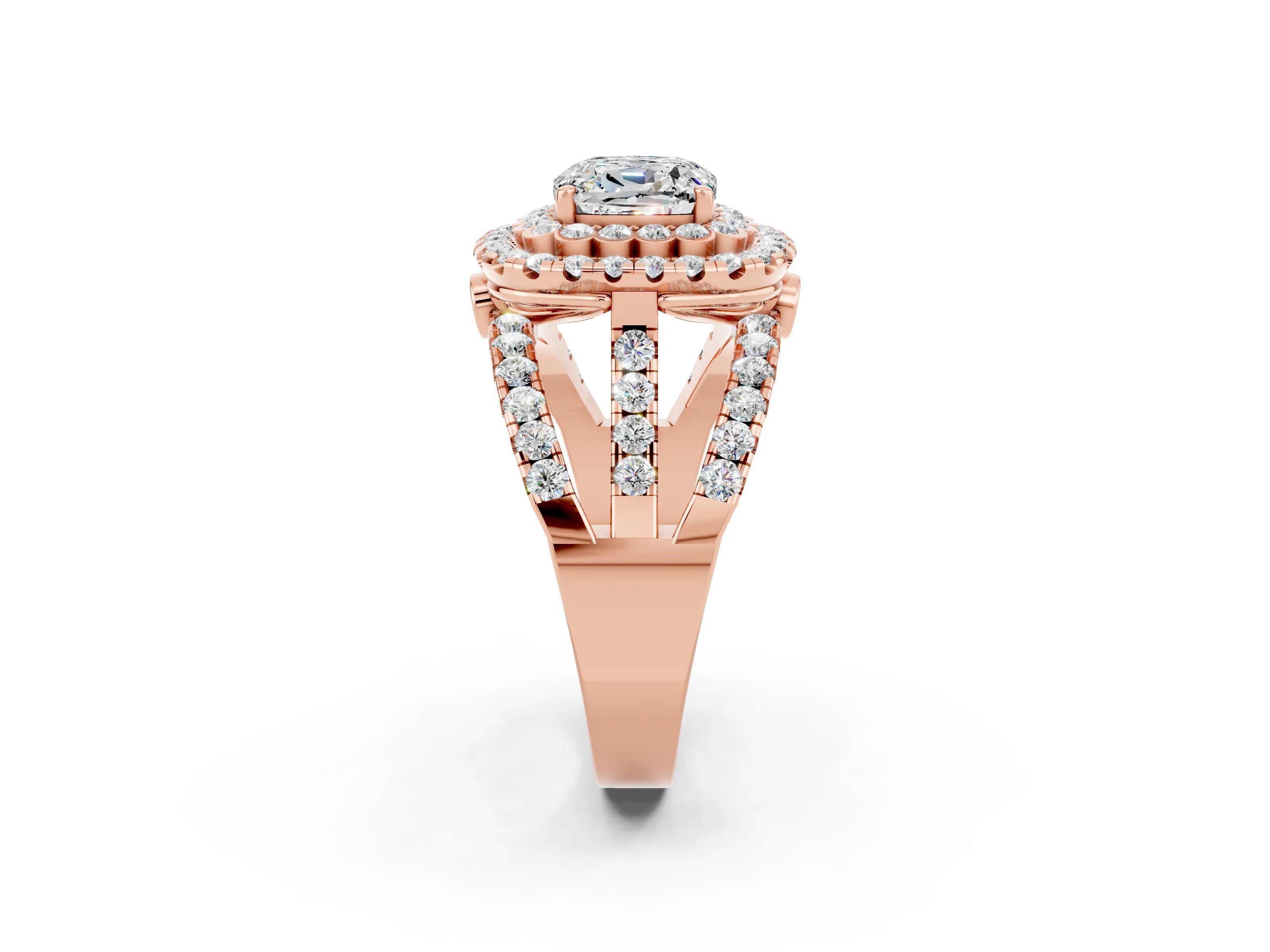 Rose gold Double Halo Cushion Cut Diamond Split Shank Pave Set Ring_2