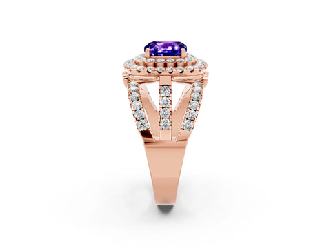 Rose gold Double Halo Cushion Cut Diamond Split Shank Pave Set Ring_2