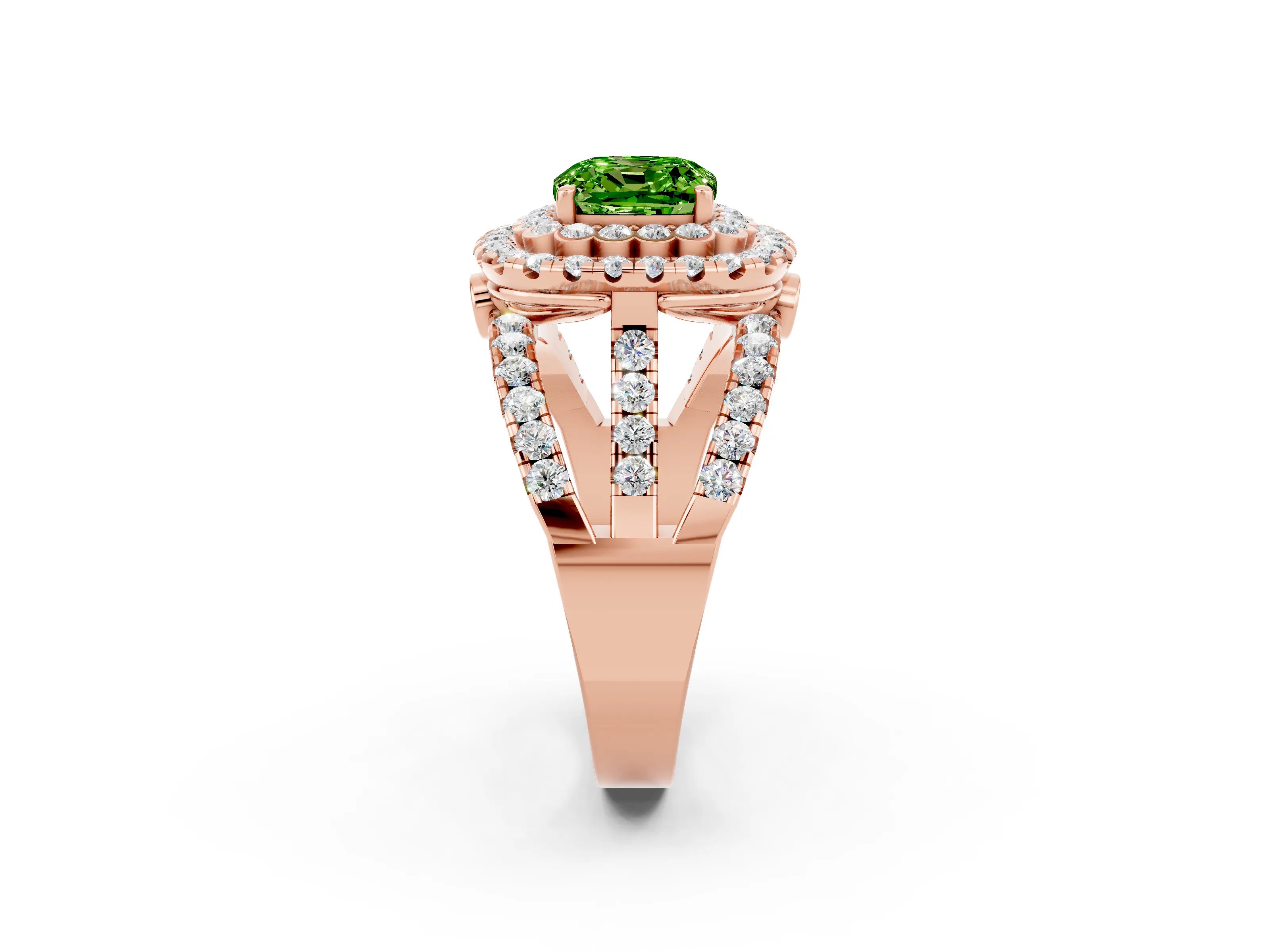 Rose gold Double Halo Cushion Cut Diamond Split Shank Pave Set Ring_2