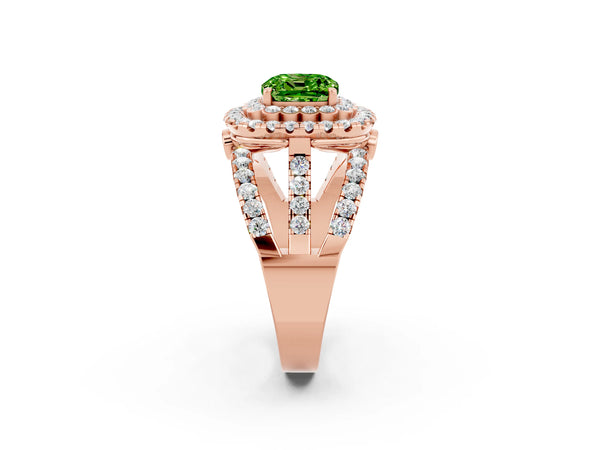 Rose gold Double Halo Cushion Cut Diamond Split Shank Pave Set Ring