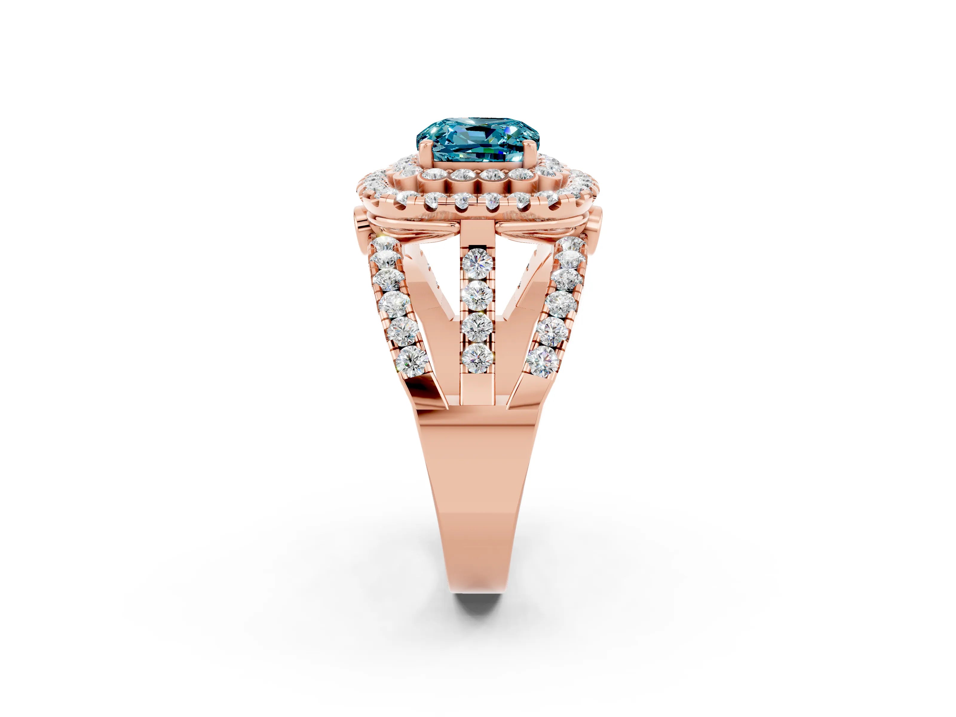 Rose gold Double Halo Cushion Cut Diamond Split Shank Pave Set Ring_2