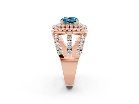 Rose gold Double Halo Cushion Cut Diamond Split Shank Pave Set Ring_2