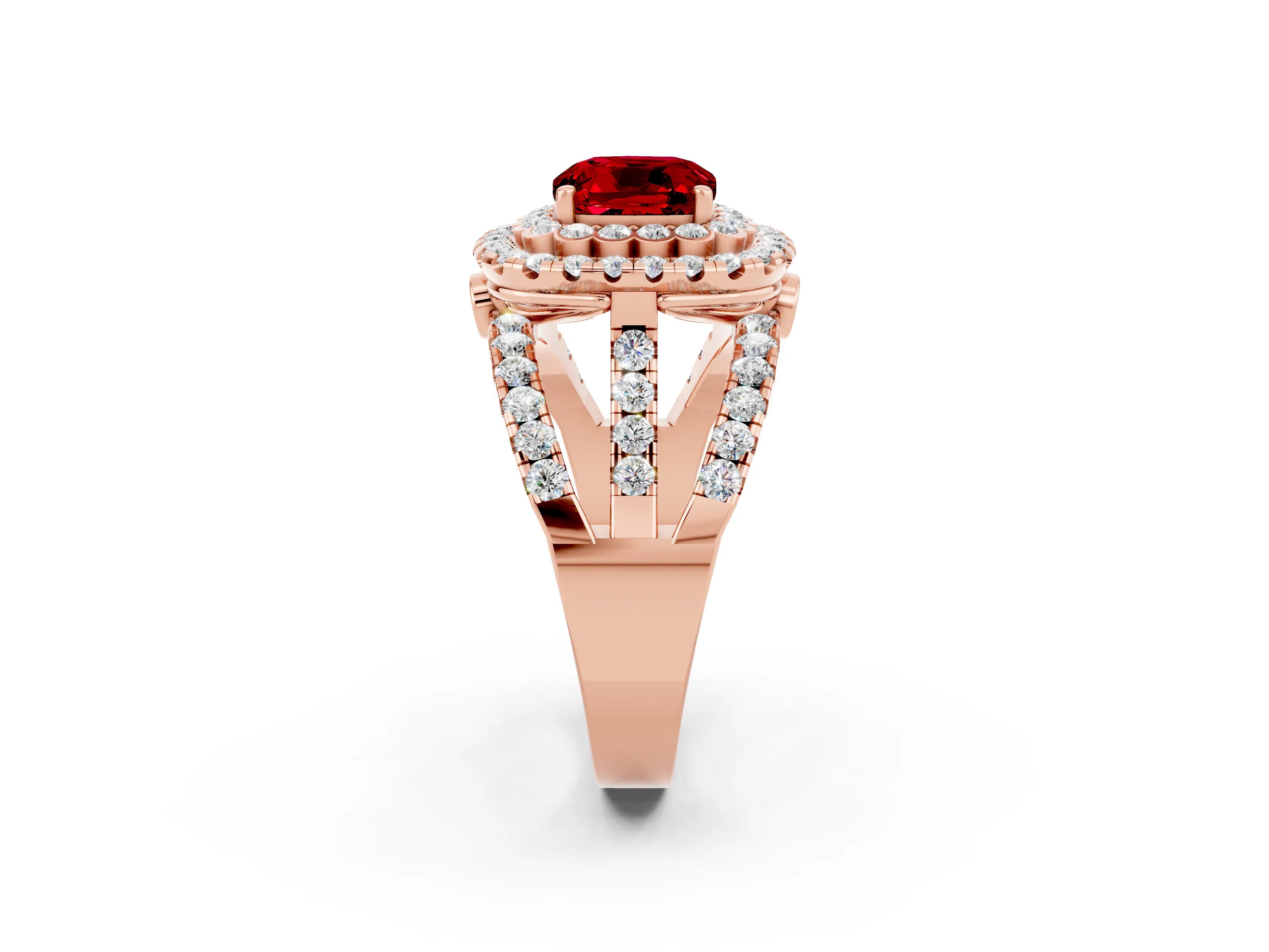 Rose gold Double Halo Cushion Cut Diamond Split Shank Pave Set Ring_2