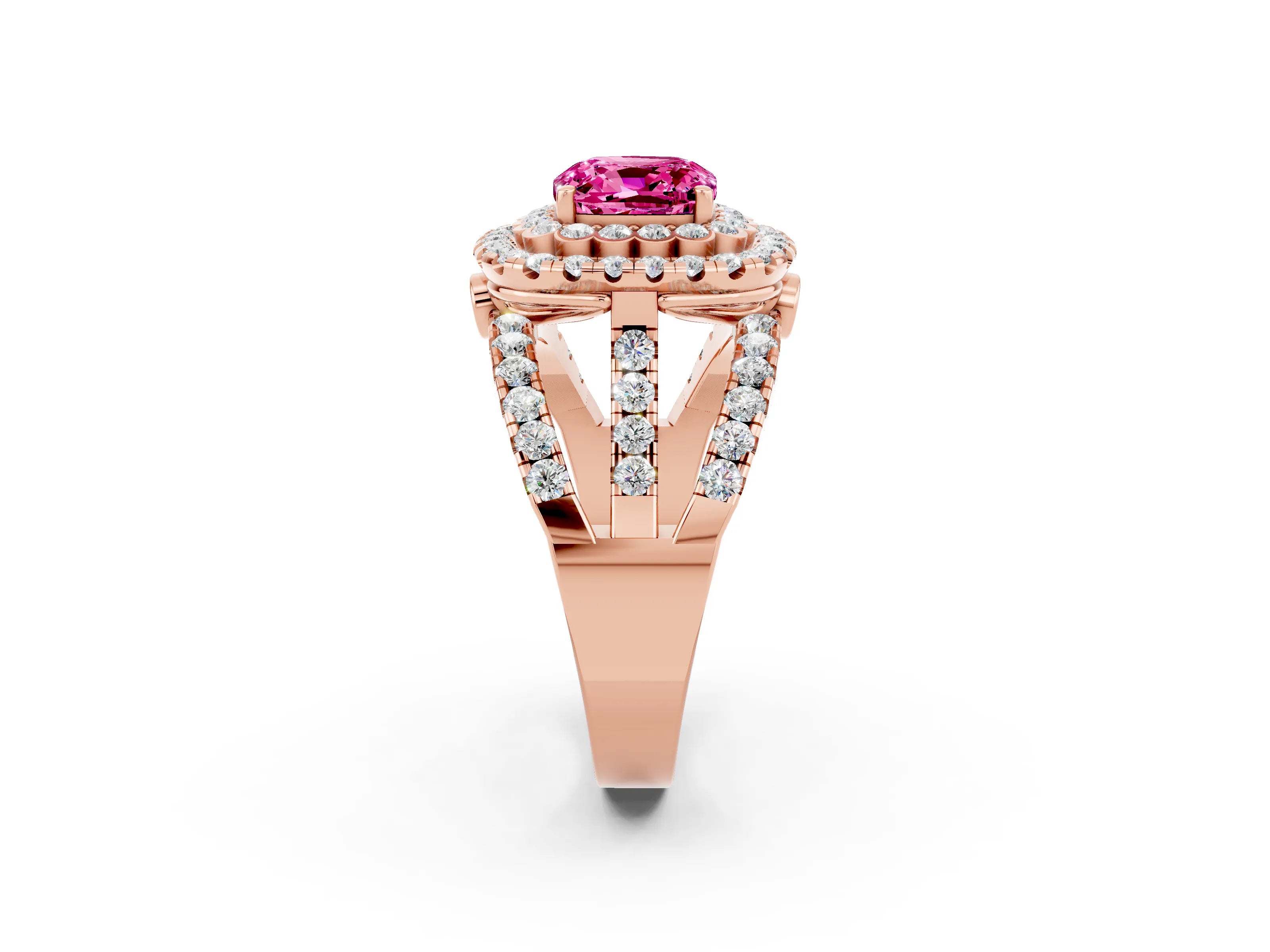 Rose gold Double Halo Cushion Cut Diamond Split Shank Pave Set Ring_2