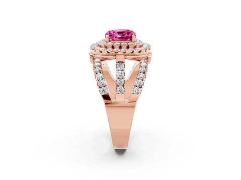 Rose gold Double Halo Cushion Cut Diamond Split Shank Pave Set Ring_2