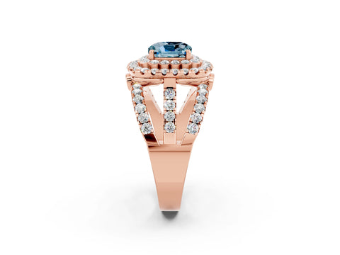 Rose gold Double Halo Cushion Cut Diamond Split Shank Pave Set Ring_2
