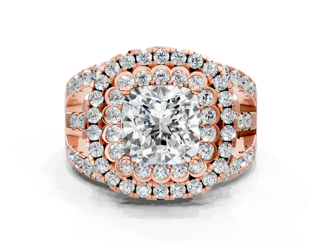 Rose gold Double Halo Cushion Cut Diamond Split Shank Pave Set Ring_3