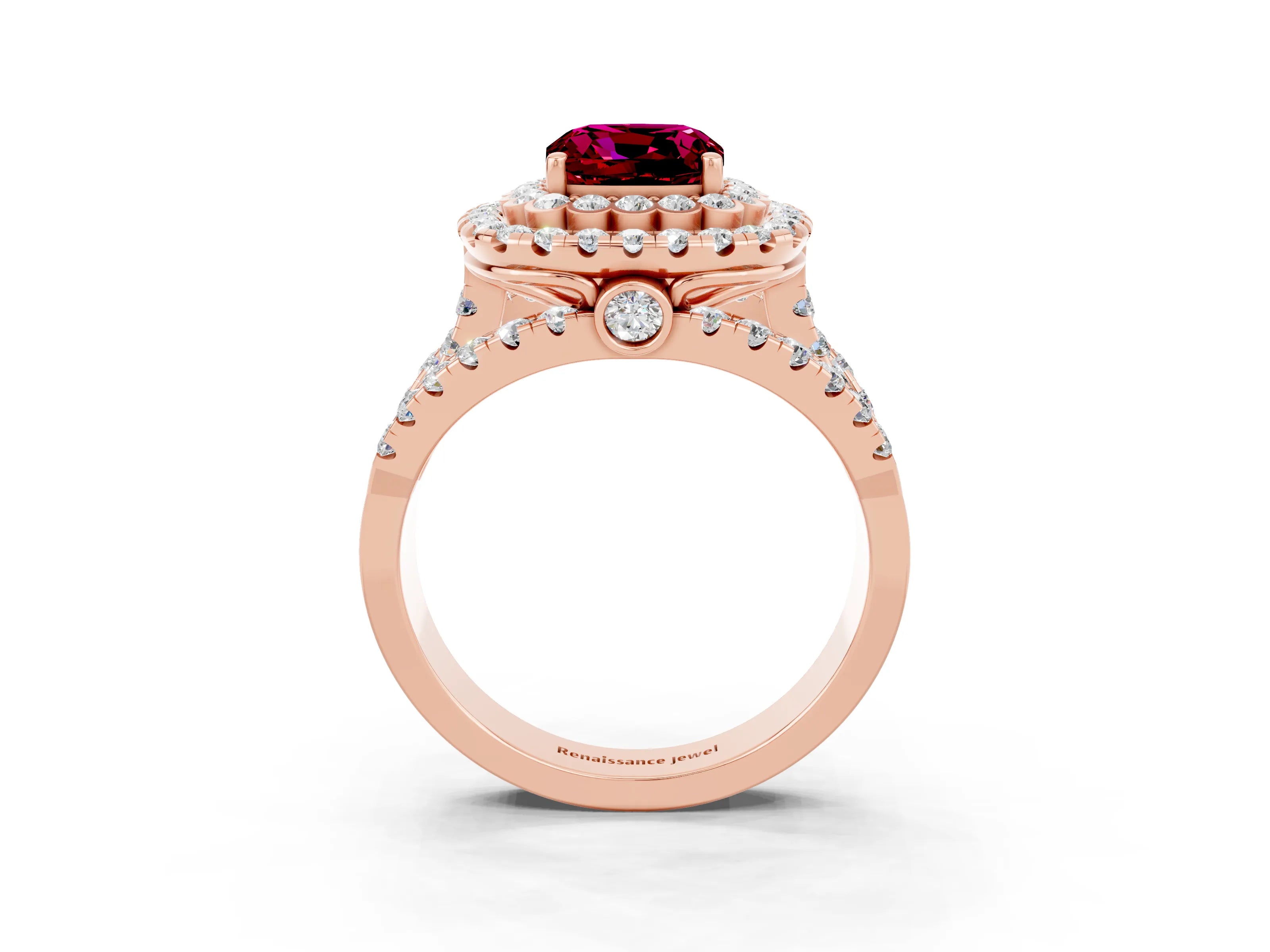 Rose gold Double Halo Cushion Cut Diamond Split Shank Pave Set Ring_3
