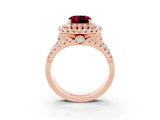 Rose gold Double Halo Cushion Cut Diamond Split Shank Pave Set Ring_3