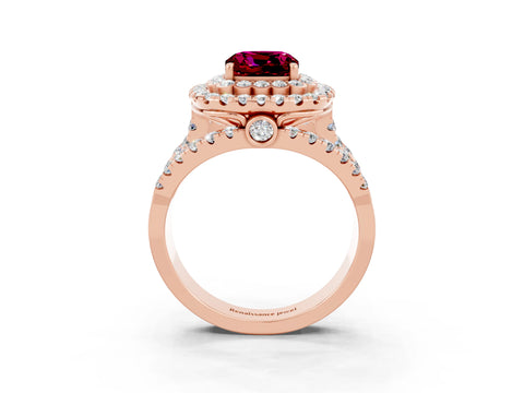 Rose gold Double Halo Cushion Cut Diamond Split Shank Pave Set Ring_3