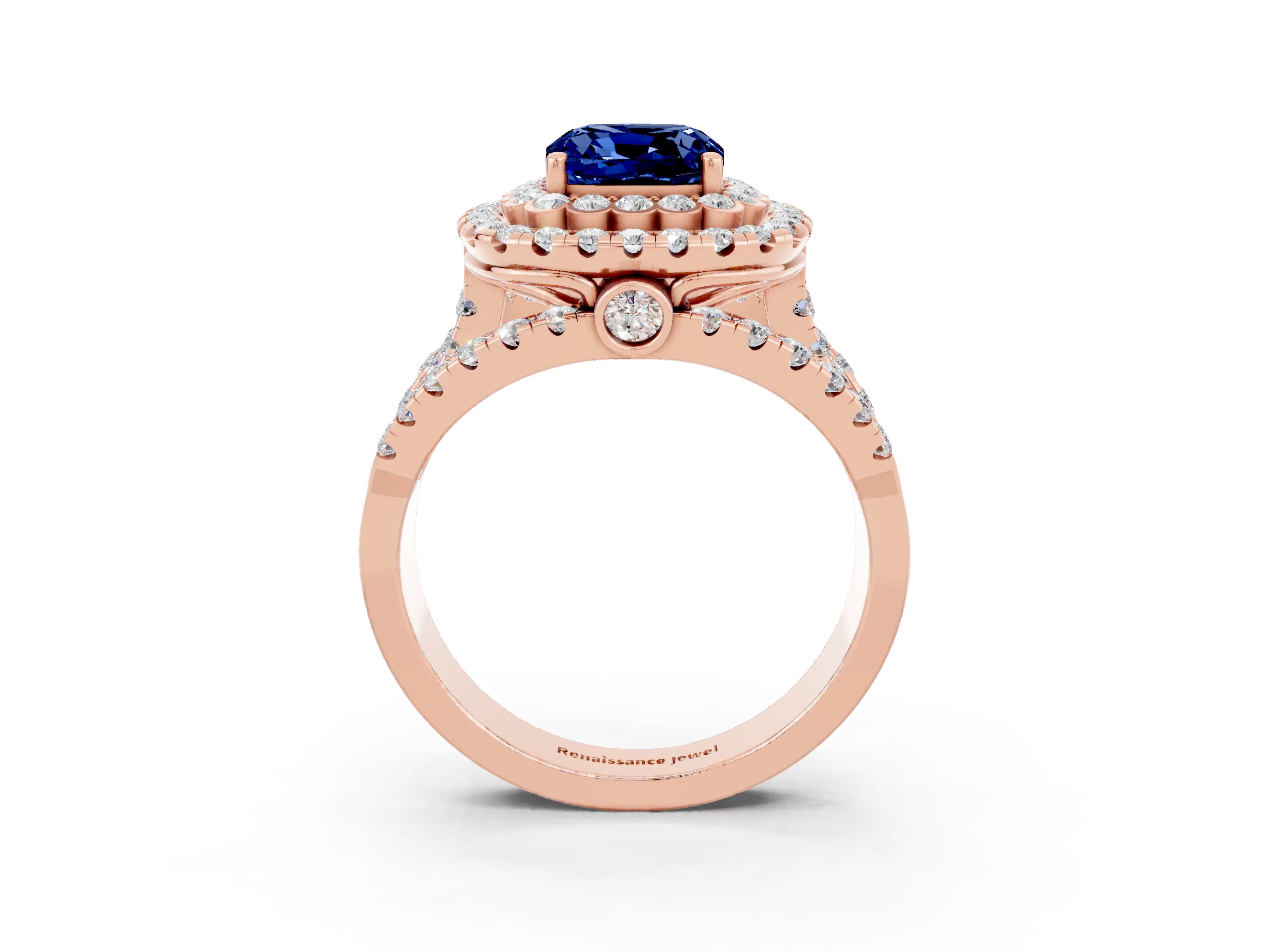 Rose gold Double Halo Cushion Cut Diamond Split Shank Pave Set Ring_3