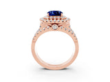 Rose gold Double Halo Cushion Cut Diamond Split Shank Pave Set Ring_3