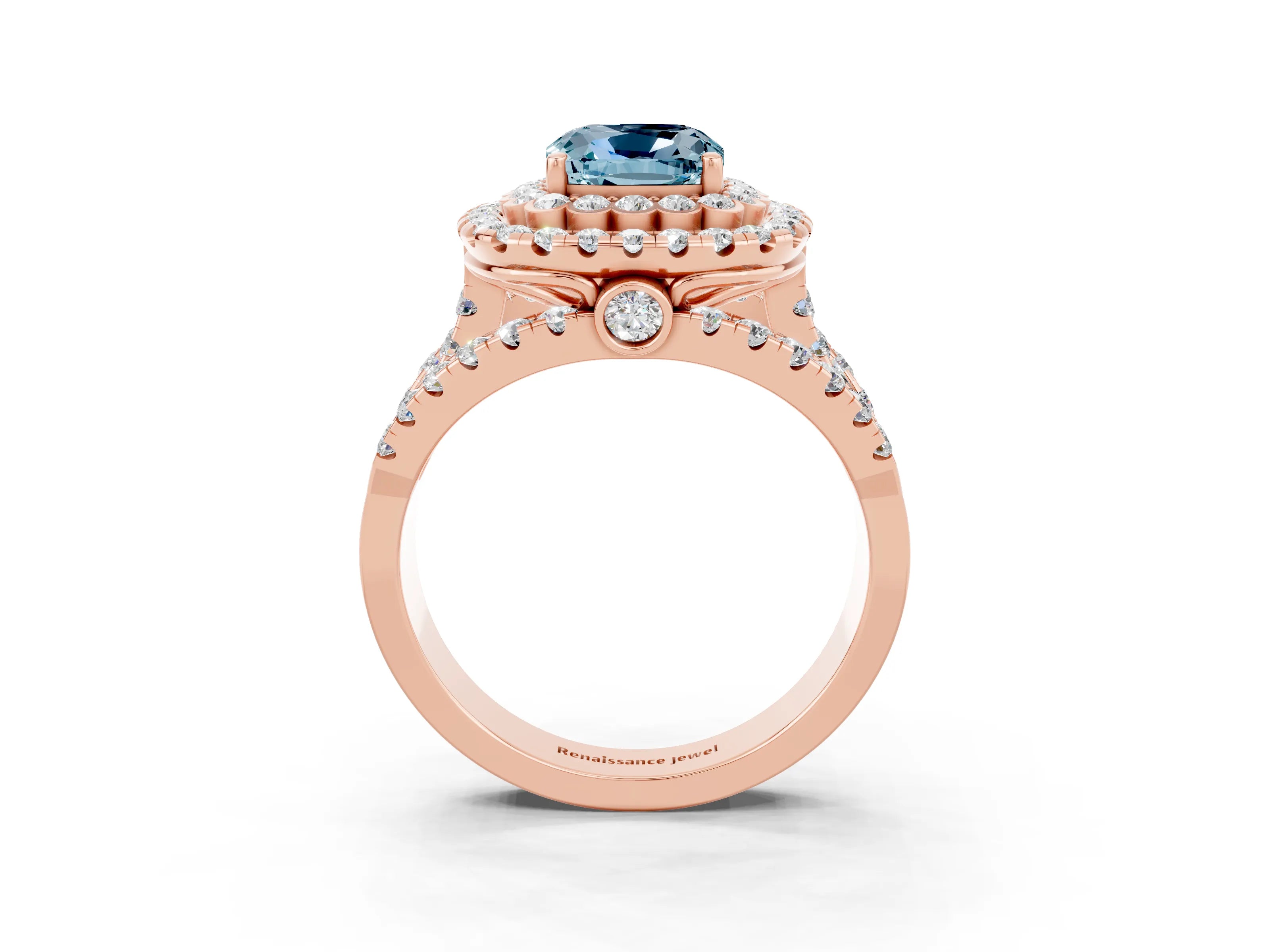 Rose gold Double Halo Cushion Cut Diamond Split Shank Pave Set Ring_3