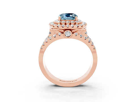 Rose gold Double Halo Cushion Cut Diamond Split Shank Pave Set Ring_3