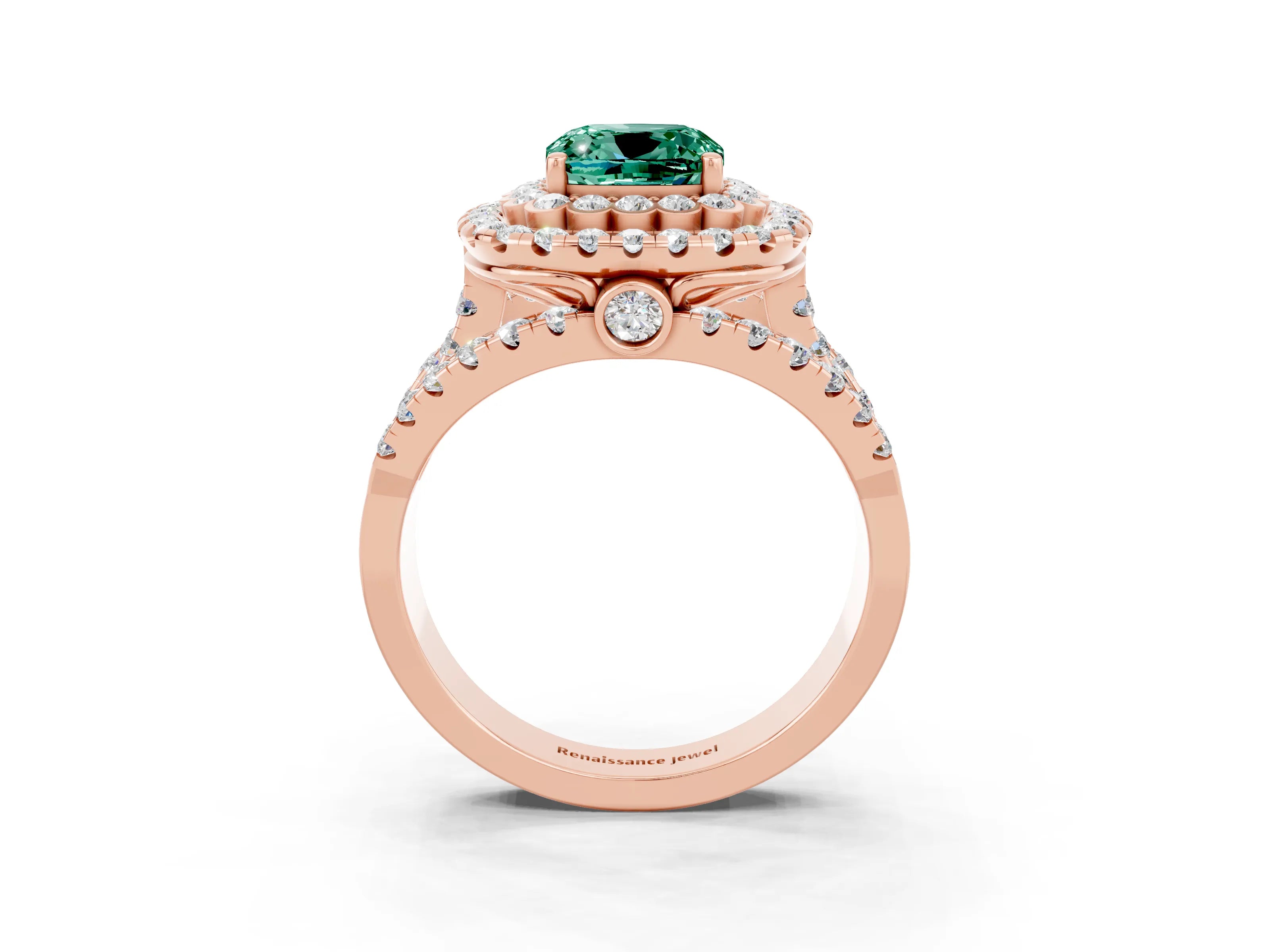 Rose gold Double Halo Cushion Cut Diamond Split Shank Pave Set Ring_3