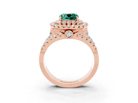 Rose gold Double Halo Cushion Cut Diamond Split Shank Pave Set Ring_3