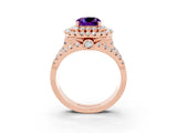 Rose gold Double Halo Cushion Cut Diamond Split Shank Pave Set Ring_3