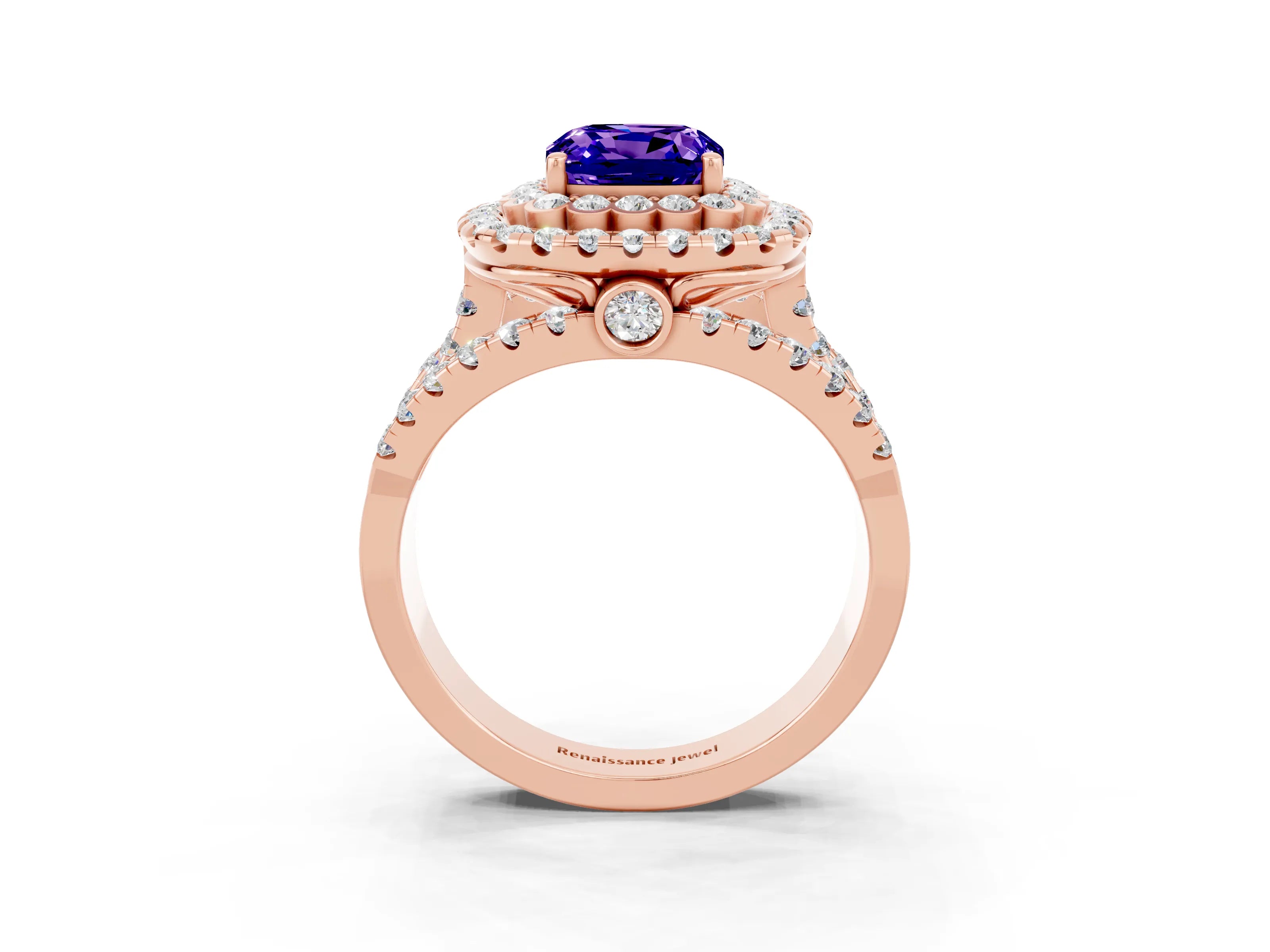 Rose gold Double Halo Cushion Cut Diamond Split Shank Pave Set Ring_3