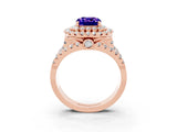 Rose gold Double Halo Cushion Cut Diamond Split Shank Pave Set Ring_3