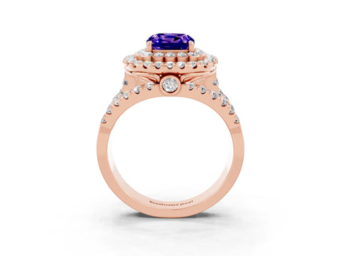 Rose gold Double Halo Cushion Cut Diamond Split Shank Pave Set Ring_3