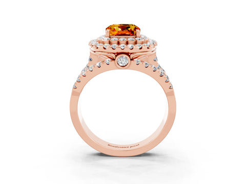 Rose gold Double Halo Cushion Cut Diamond Split Shank Pave Set Ring_3