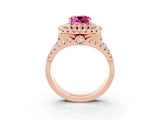 Rose gold Double Halo Cushion Cut Diamond Split Shank Pave Set Ring_3