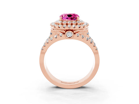 Rose gold Double Halo Cushion Cut Diamond Split Shank Pave Set Ring_3