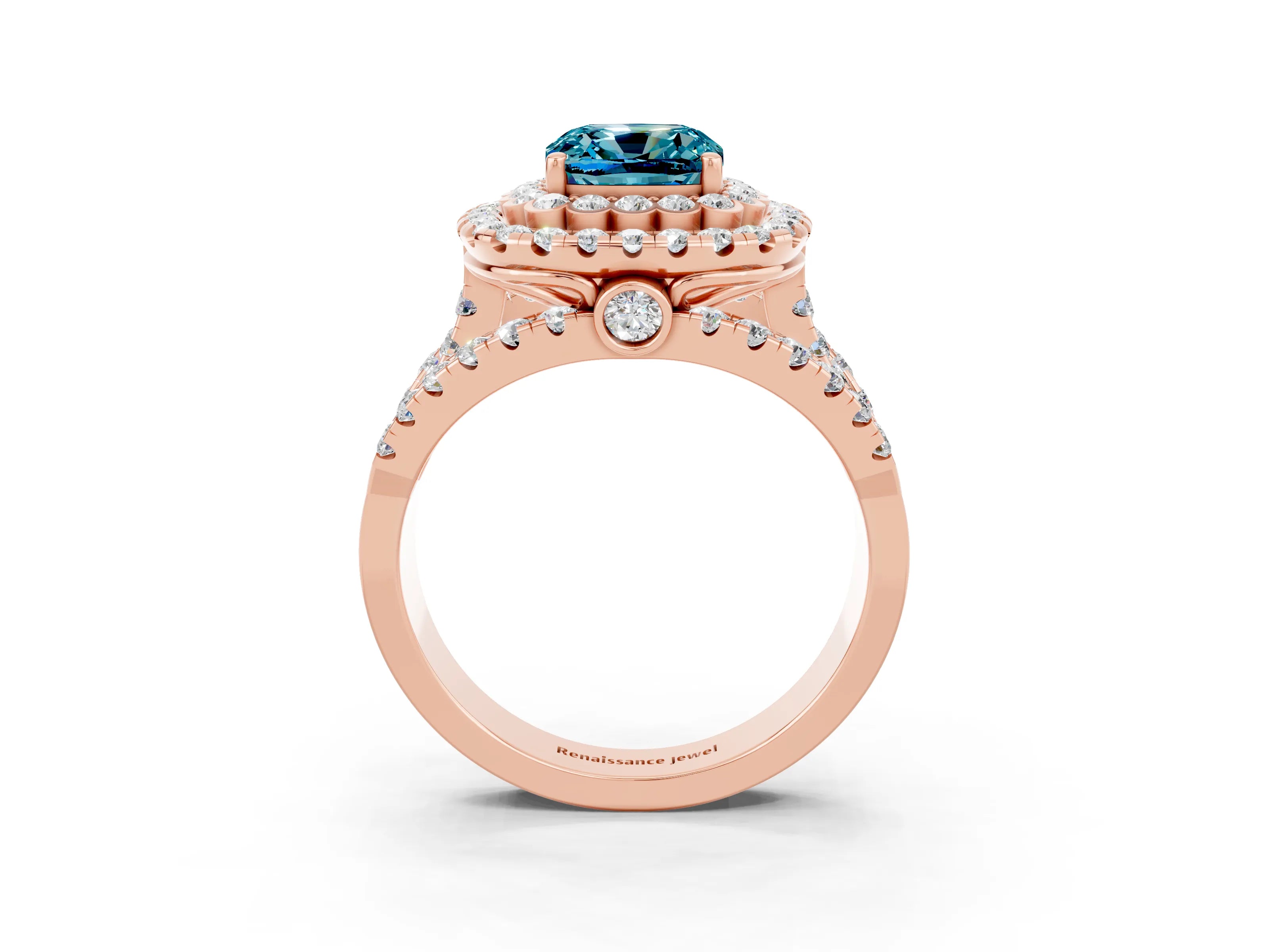 Rose gold Double Halo Cushion Cut Diamond Split Shank Pave Set Ring_3