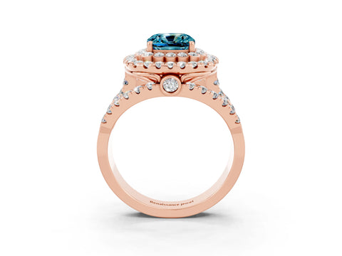 Rose gold Double Halo Cushion Cut Diamond Split Shank Pave Set Ring_3