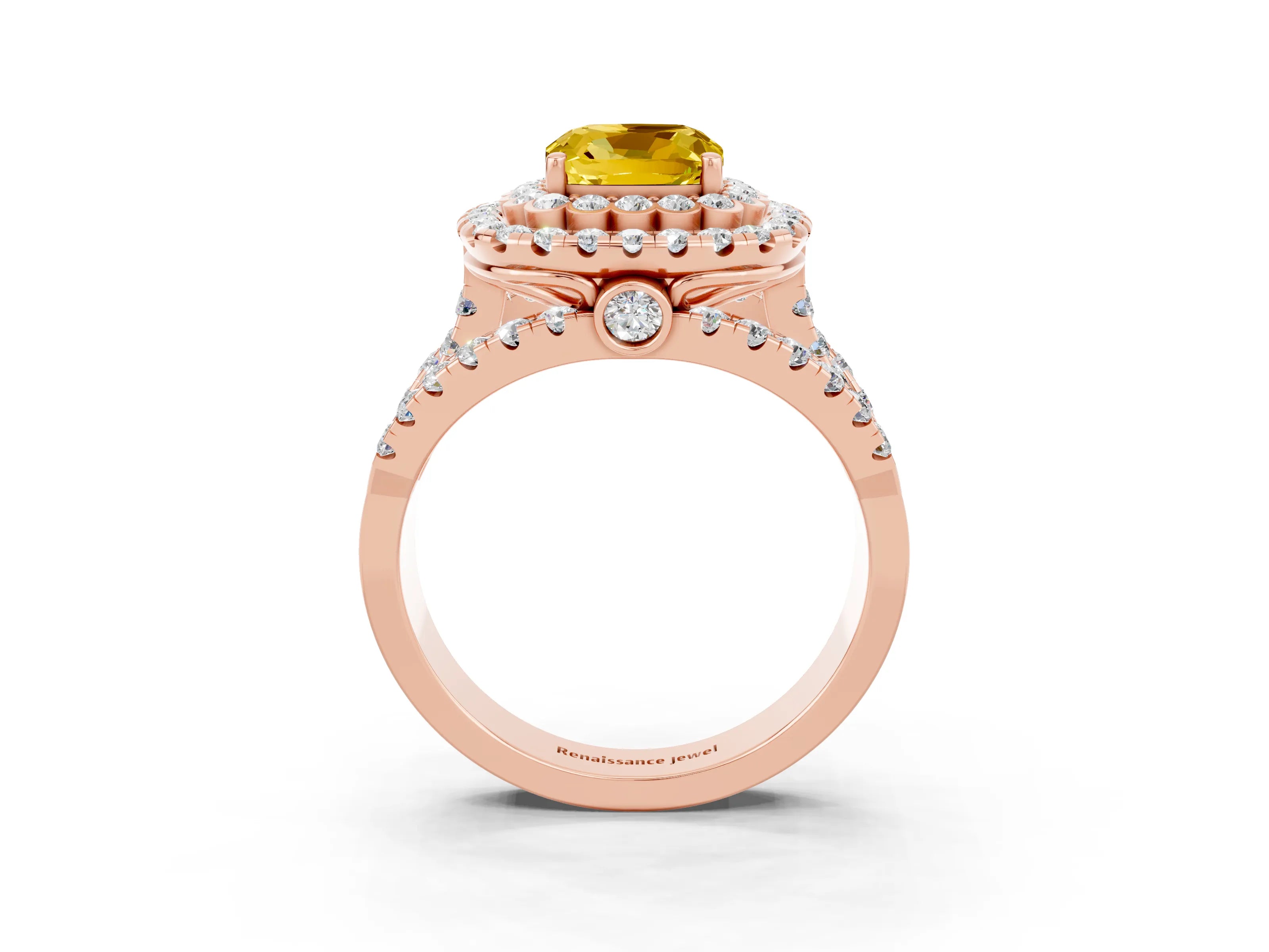 Rose gold Double Halo Cushion Cut Diamond Split Shank Pave Set Ring_3