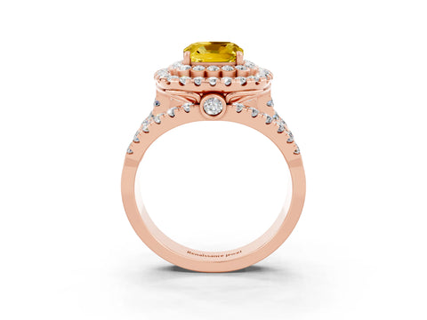 Rose gold Double Halo Cushion Cut Diamond Split Shank Pave Set Ring_3