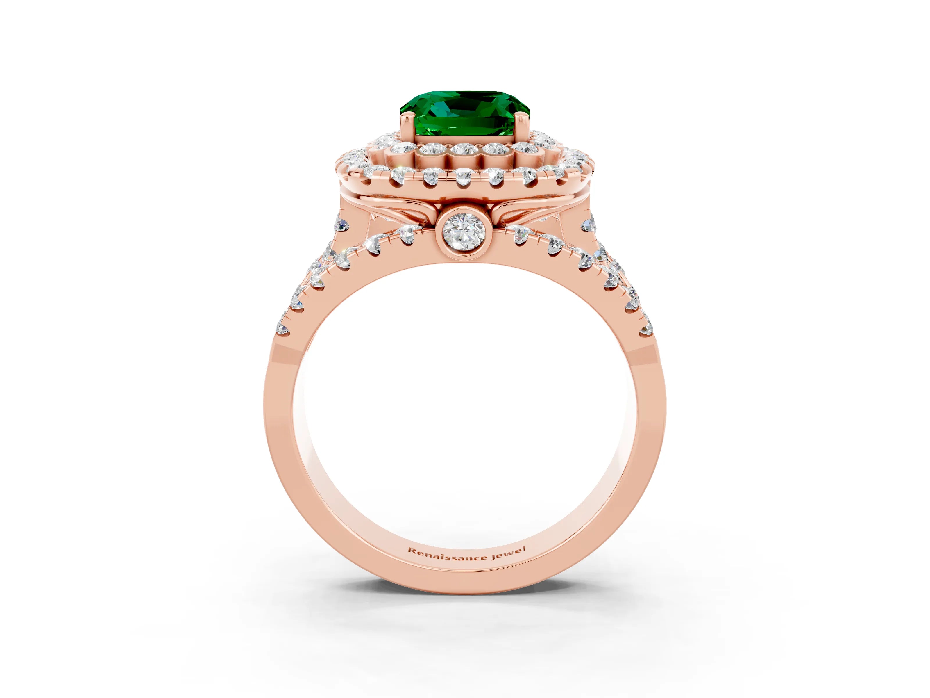Rose gold Double Halo Cushion Cut Diamond Split Shank Pave Set Ring_3