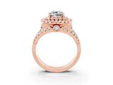Rose gold Double Halo Cushion Cut Diamond Split Shank Pave Set Ring_3