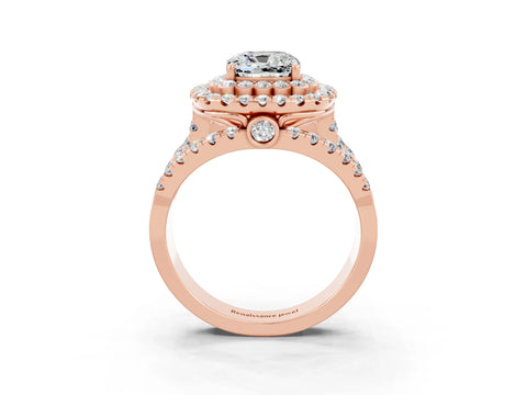 Rose gold Double Halo Cushion Cut Diamond Split Shank Pave Set Ring_3