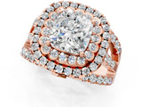 Rose gold Double Halo Cushion Cut Diamond Split Shank Pave Set Ring_4