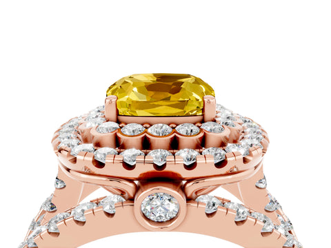Rose gold Double Halo Cushion Cut Diamond Split Shank Pave Set Ring_4