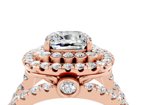 Rose gold Double Halo Cushion Cut Diamond Split Shank Pave Set Ring_4
