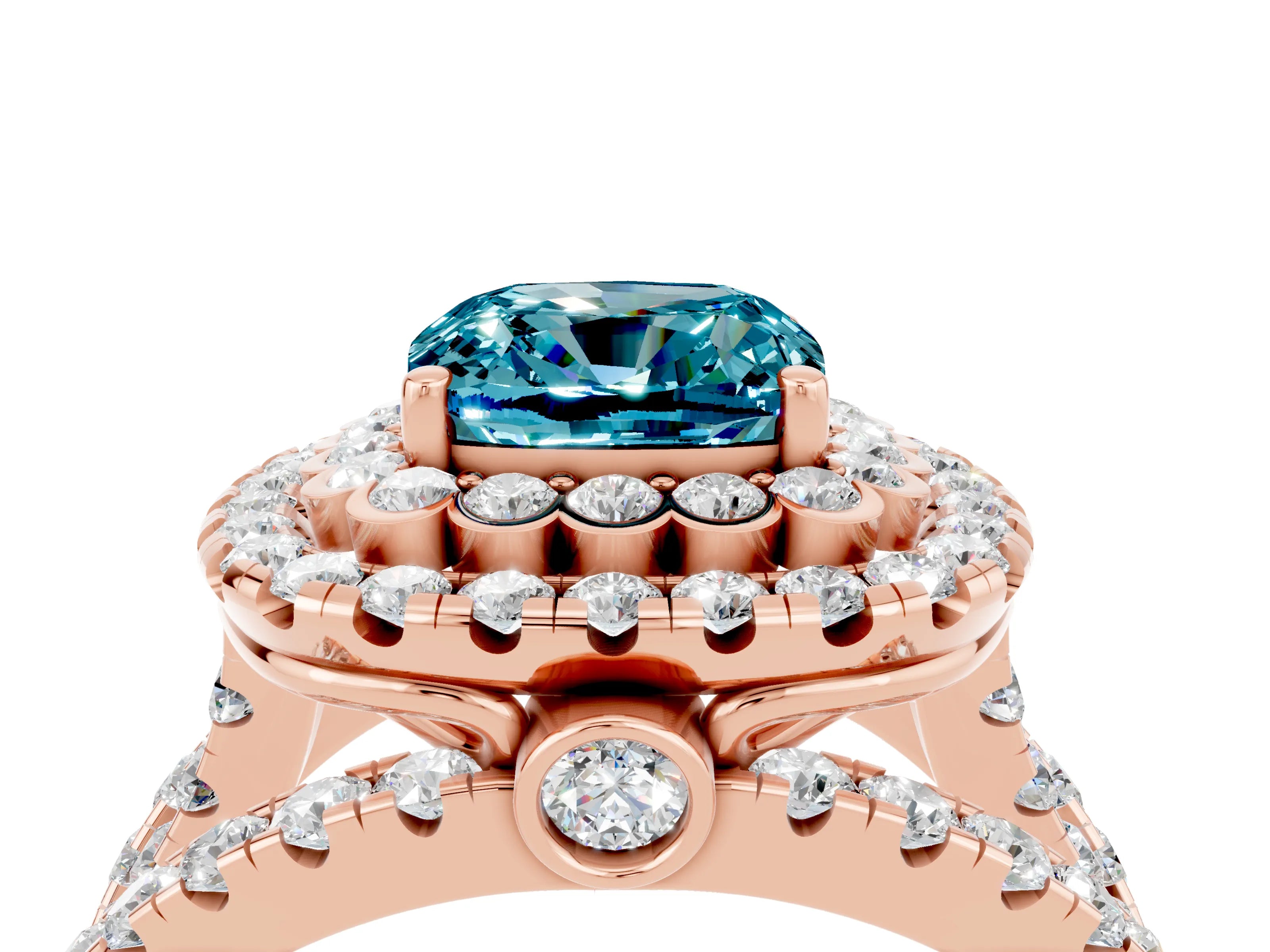 Rose gold Double Halo Cushion Cut Diamond Split Shank Pave Set Ring_4