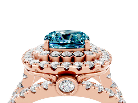 Rose gold Double Halo Cushion Cut Diamond Split Shank Pave Set Ring_4