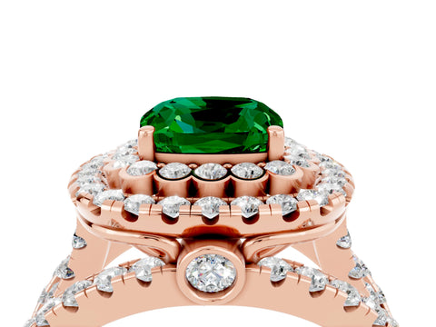 Rose gold Double Halo Cushion Cut Diamond Split Shank Pave Set Ring_4