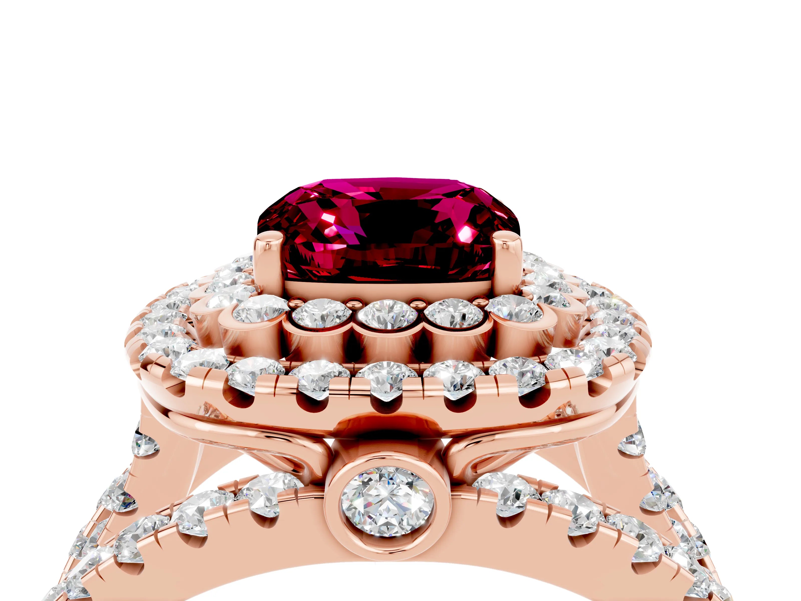 Rose gold Double Halo Cushion Cut Diamond Split Shank Pave Set Ring_4