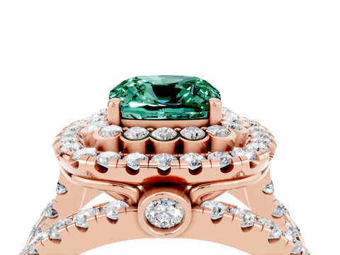 Rose gold Double Halo Cushion Cut Diamond Split Shank Pave Set Ring_4