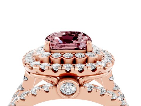 Rose gold Double Halo Cushion Cut Diamond Split Shank Pave Set Ring_4