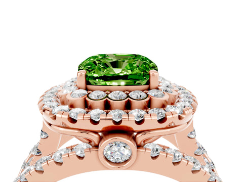 Rose gold Double Halo Cushion Cut Diamond Split Shank Pave Set Ring_4